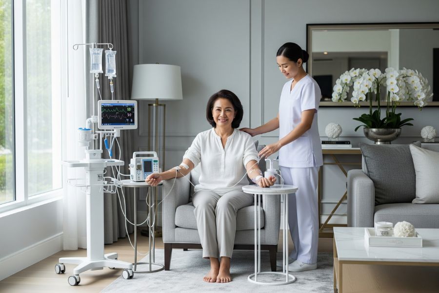 Dịch vụ chăm sóc y tế tại nhà của Y Tế Số hỗ trợ bệnh nhân ung thư Bác sĩ thăm khám và tư vấn cho bệnh nhân ung thư tại nhà