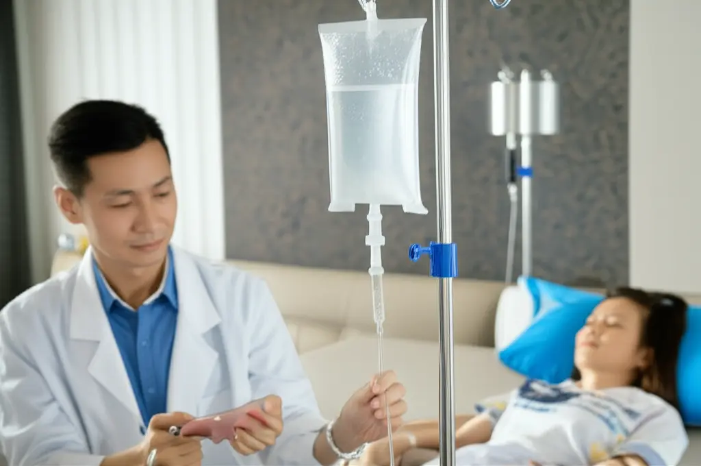 Chi phí truyền dịch tại nhà phụ thuộc nhiều yếu tố Y tá chuẩn bị dụng cụ để truyền dịch tại nhà